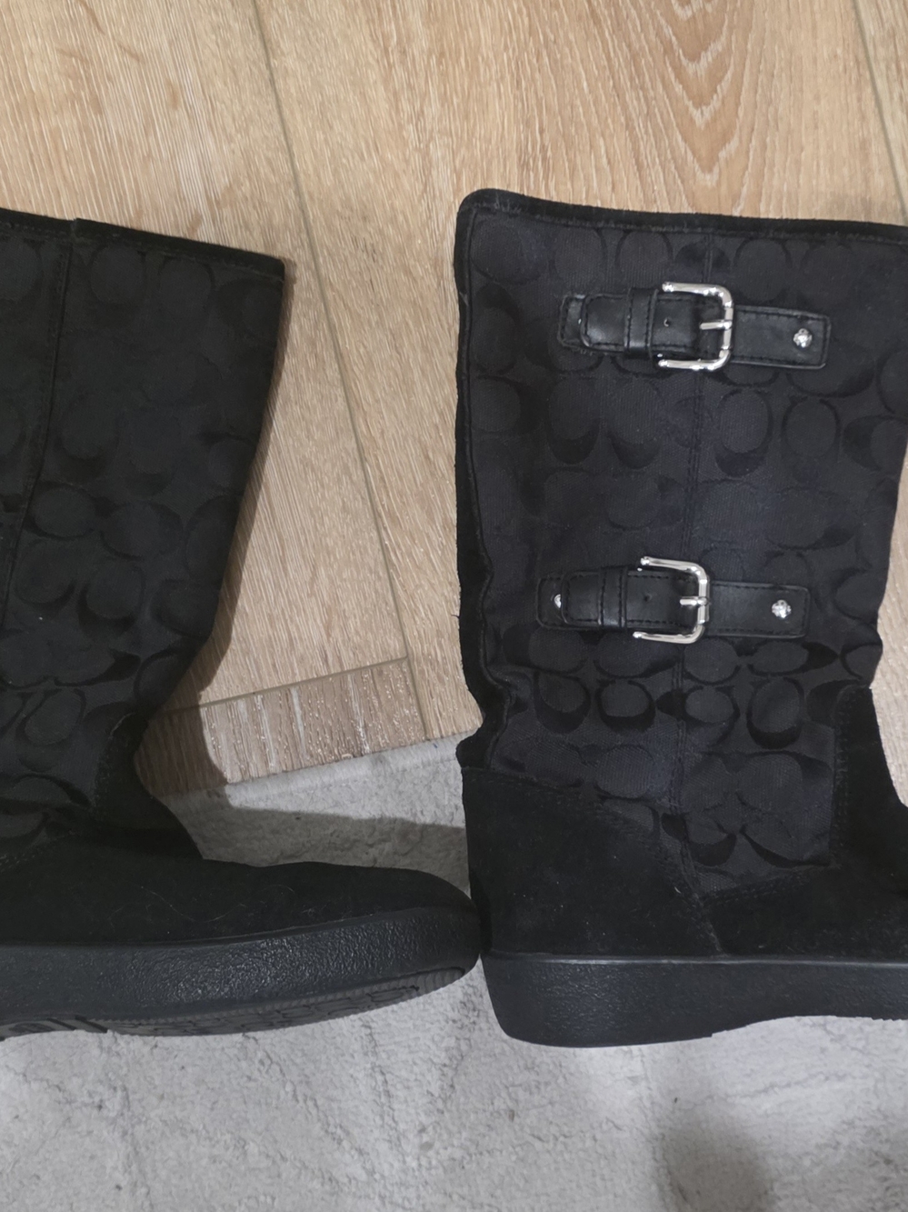 Coach Black Signature Mid-Calf Buckle Boots